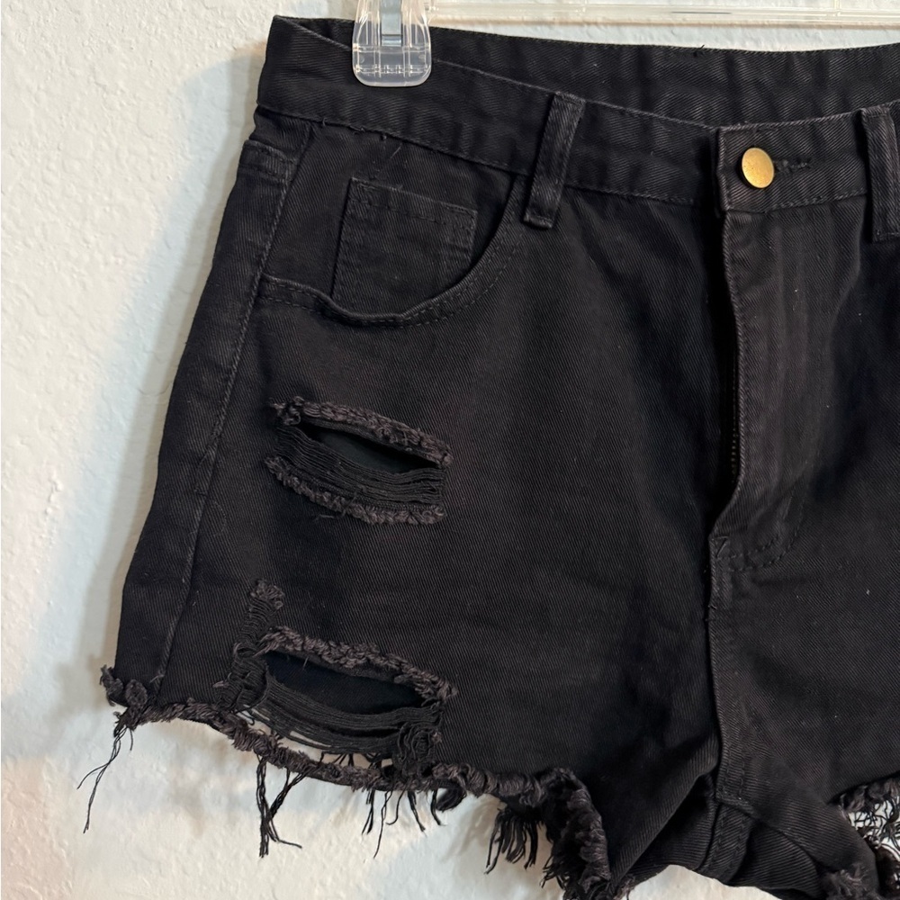 SHEIN Black Distressed Denim Shorts - Picture 2 of 7